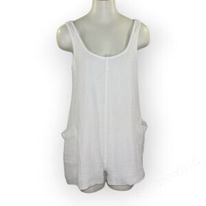 Z Supply Textured Cotton Gauze Tank Romper White Lined Pockets Medium